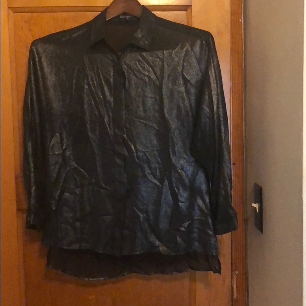 Express Black iridescent high-Lo button down shirt